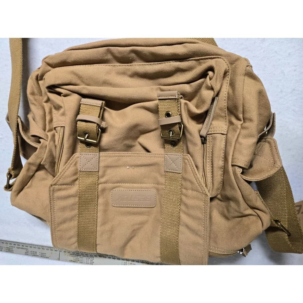 Bestek Canvas Messenger Bag For Cameras W/ Adjustable Strap & Buckles Khaki‎